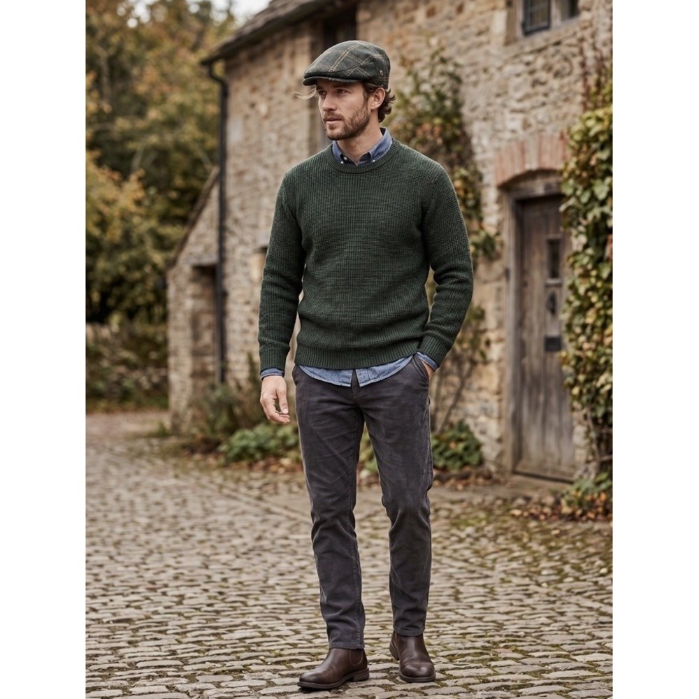 VOBOOM Mens Wool Blend Green Plaid Flat Cap Ivy Newsboy Driver Hat Size 57cm